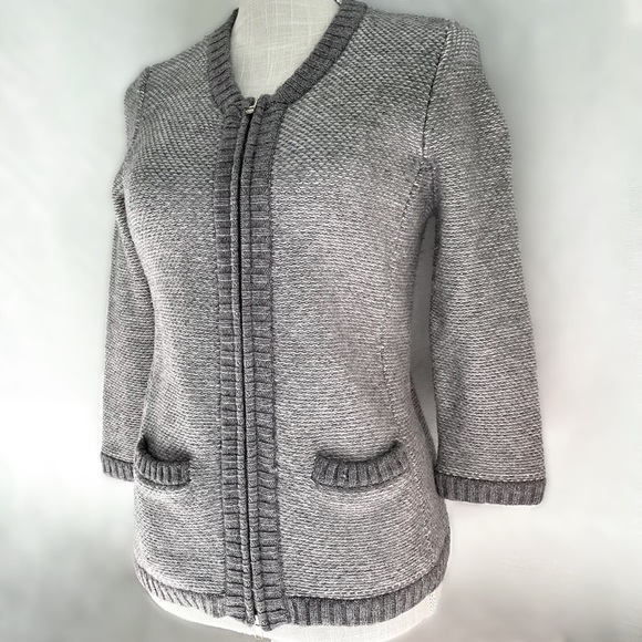 Ann Taylor Gray & White Wool Tweed Zip Front Crop Jacket Size Small - Picture 7 of 11